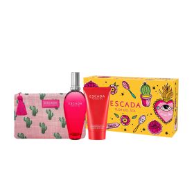 Escada Flor Del Sol 3 Pcs Set: 3.3 Eau De Toilette Spray + 5 Oz Perfumed Body Lotion + Clutch Bag (Picture Box)