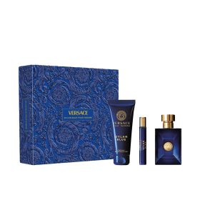 Versace Dylan Blue 3 Pcs Set For Men: 3.4 Eau De Toilette Spray + 0.3 Eau De Toilette Spray + 5 Oz Bath And Shower Gel