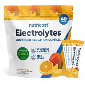 Nutricost Electrolytes Powder Hydration Packets (Orange Mango, 40 Servings) Low Calorie Keto Electrolytes Sweetened with Stevia