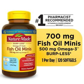 Nature Made Burp Less Omega 3 Fish Oil Supplements 700 mg Minis Softgels;  120 Count (Option: Nature Made)